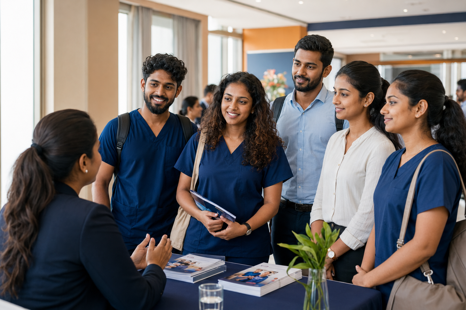 Sri Lankan nurses meeting an international education representative at an Open Day